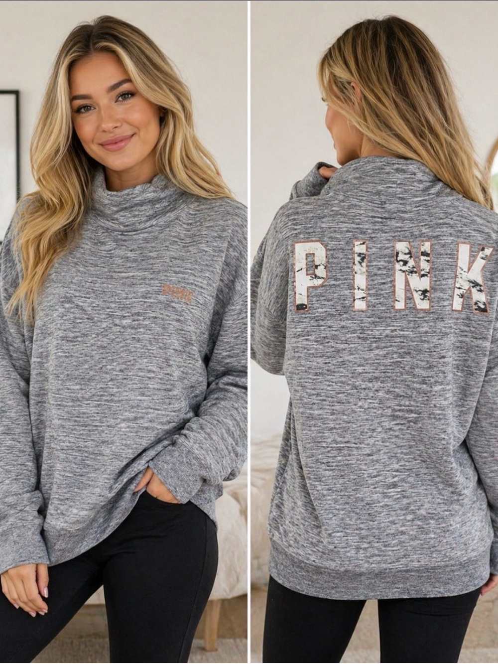 Ladies Y2K PINK Victoria’s Secret Grey Mock Neck Pullover XS MC